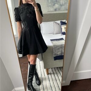 ANTONIO MELANI Black A-Line Mini Dress with Puff Sleeves